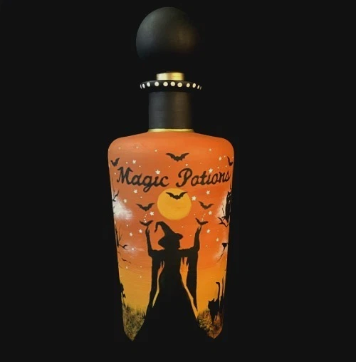 Vintage Crystal Witches Black Cats *Magic Potions* Decanter* HP by- Peggy